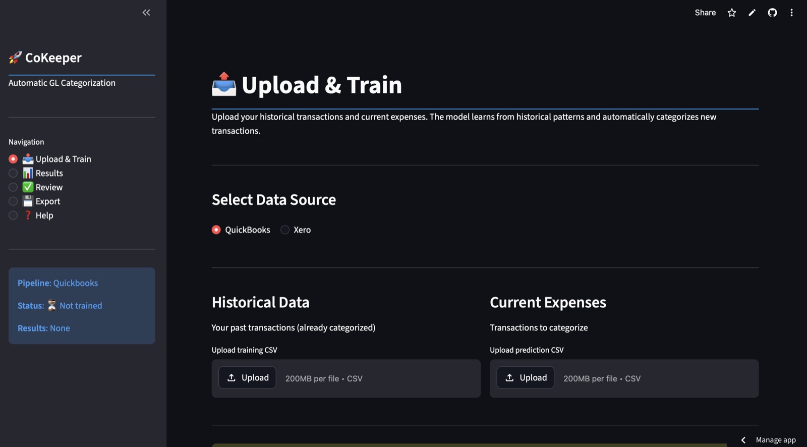 CoKeeper dashboard showing transactions sorted into green, yellow and red confidence tiers